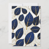 Elegant Navy Blue and Gold Leaf Botanical Kaart (Achterkant)