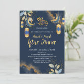 Elegant Navy Blue and Gold Watercolor Iftar Kaart (Staand voorkant)