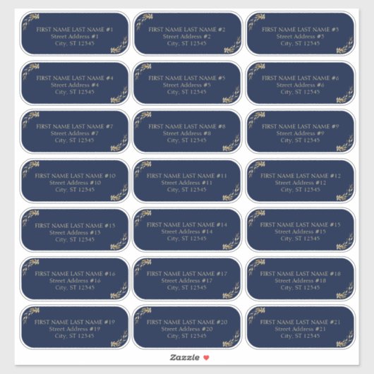 Elegant Navy Blue and Gold Wedding Guest Address Sticker (Vel)