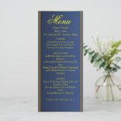 Elegant Navy Blue and Gold Wedding Menu Card (Staand voorkant)