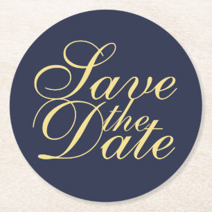Elegant Navy Blue and Gold Wedding Save the Date Ronde Kartonnen Onderzetter