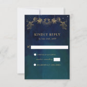 Elegant Navy, Blue and Green Celestial Gilded RSVP (Voorkant)