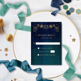 Elegant Navy, Blue and Green Celestial Gilded RSVP Kaartje