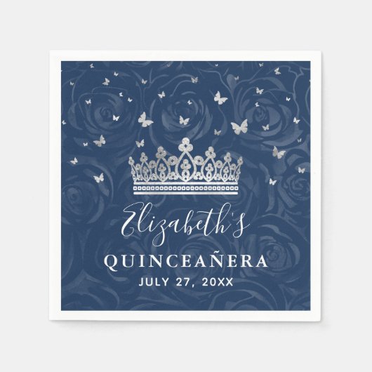 Elegant Navy Blue and Silver Crown Quinceanera Servet (Voorkant)