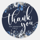 Elegant Navy Blue and Silver Floral   Ronde Sticker (Voorkant)