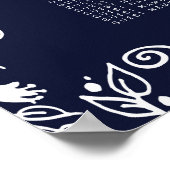 Elegant Navy Blue and White Floral Seating Chart Poster (Hoek)