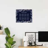 Elegant Navy Blue and White Floral Seating Chart Poster (Thuiskantoor)