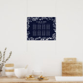 Elegant Navy Blue and White Floral Seating Chart Poster (Keuken)