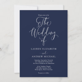 Elegant Navy Blue and White Minimalist Wedding Kaart