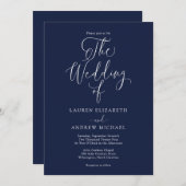 Elegant Navy Blue and White Minimalist Wedding Kaart (Voorkant / Achterkant)