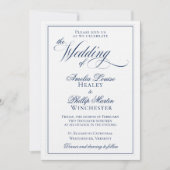 Elegant Navy Blue and White Wedding Invitation Kaart (Voorkant)