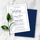 Elegant Navy Blue and White Wedding Invitation Kaart<br><div class="desc">Navy blue is een tijdloze kleur van elegantie en eenvoud. De moderne stijl van deze trouwsuite zal je bruiloft nog gedenkelijker maken! Volledig aanpasbaar, van doopvonten aan kleuren. Gelieve te aarzelen niet om ons te contacteren als u van een ontwerp of een verandering zou houden die niet via de "pas"knoop...</div>