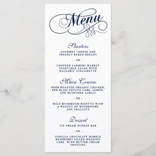 Elegant Navy Blue and White Wedding Menu Sjablonen (Voorkant)