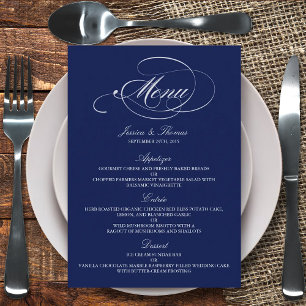 Elegant Navy Blue and White Wedding Menu Sjablonen