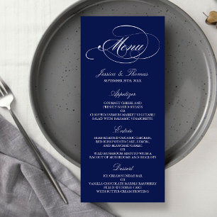 Elegant Navy Blue and White Wedding Menu Sjablonen
