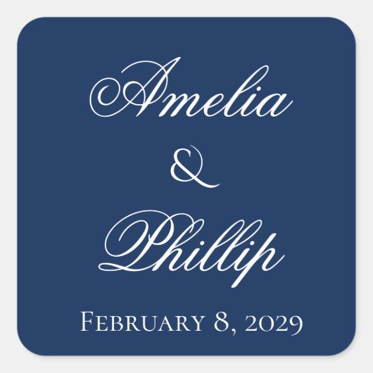 Elegant Navy Blue and White Wedding Stickers (Voorkant)