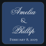 Elegant Navy Blue and White Wedding Stickers<br><div class="desc">Navy blue is een tijdloze kleur van elegantie en eenvoud. De moderne stijl van deze trouwsuite zal je bruiloft nog gedenkelijker maken! Volledig aanpasbaar, van doopvonten aan kleuren. Gelieve te aarzelen niet om ons te contacteren als u van een ontwerp of een verandering zou houden die niet via de "pas"knoop...</div>