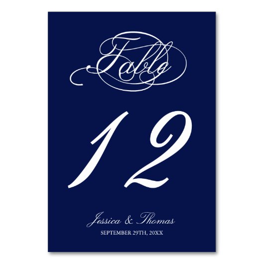 Elegant Navy Blue and White Wedding Table Number Kaart (Achterkant)