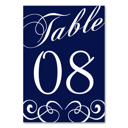 Elegant Navy Blue and White Wedding Table Number Kaart (Achterkant)