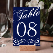 Elegant Navy Blue and White Wedding Table Number Kaart