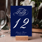 Elegant Navy Blue and White Wedding Table Number Kaart
