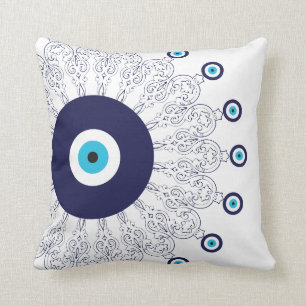 Elegant Navy Blue Aqua Evil Eye Boho Chic Mandala Kussen