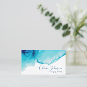 Elegant Navy Blue Aqua Waterverf Visitekaartje (Staand voorkant)