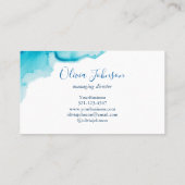 Elegant Navy Blue Aqua Waterverf Visitekaartje (Achterkant)