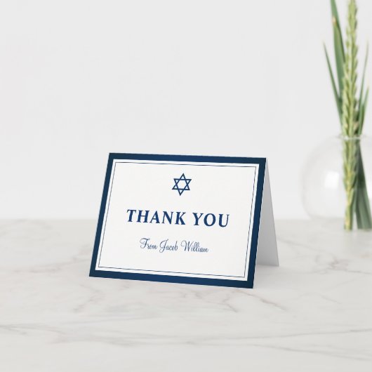 Elegant Navy Blue Bar Mitzvah Bedankkaart (Voorkant)