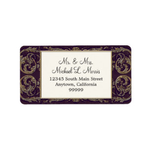 Elegant Navy Blue Baroque Wedding Return Address Etiket