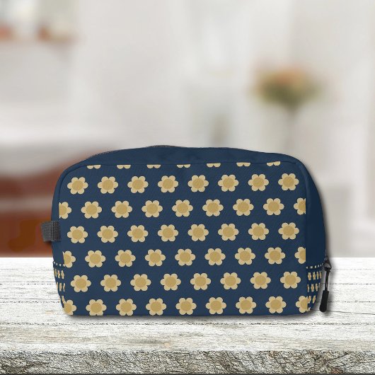 Elegant Navy Blue Beige Floral Pattern Toilettasje