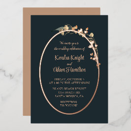 Elegant Navy Blue Beige Wildflower Floral Folie Uitnodiging