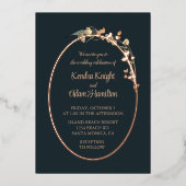 Elegant Navy Blue Beige Wildflower Floral Folie Uitnodiging (Voorkant)