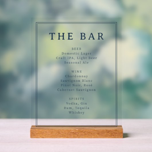 ** Elegant Navy Blue Beverage Guide Acryl Bord (Neutraal)