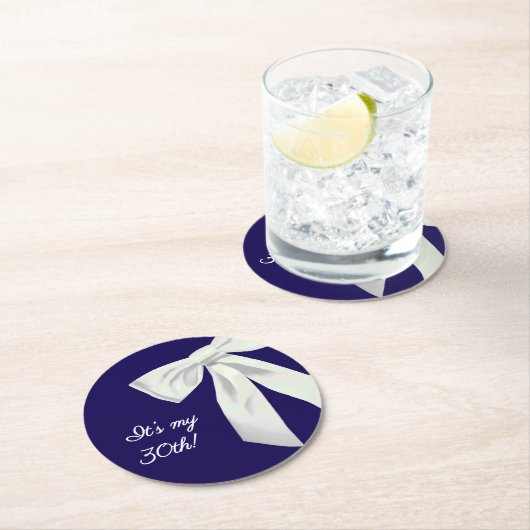 Elegant Navy Blue Birthday Paper Coasters Ronde Kartonnen Onderzetter (Insitu)