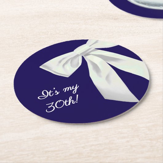 Elegant Navy Blue Birthday Paper Coasters Ronde Kartonnen Onderzetter (Gebogen)