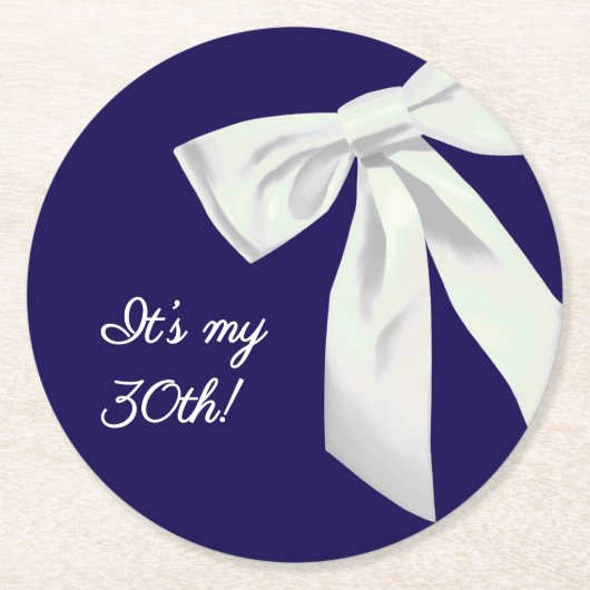 Elegant Navy Blue Birthday Paper Coasters Ronde Kartonnen Onderzetter (Voorkant)