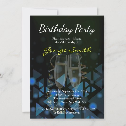 Elegant Navy Blue Birthday Party Invite Kaart (Voorkant)