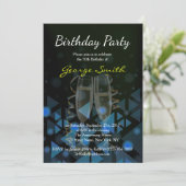Elegant Navy Blue Birthday Party Invite Kaart (Staand voorkant)