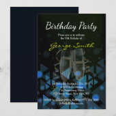 Elegant Navy Blue Birthday Party Invite Kaart (Voorkant / Achterkant)