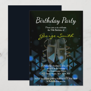 Elegant Navy Blue Birthday Party Invite Kaart