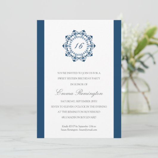 Elegant Navy Blue Birthday Party Kaart (Staand voorkant)