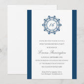 Elegant Navy Blue Birthday Party Kaart (Voorkant / Achterkant)