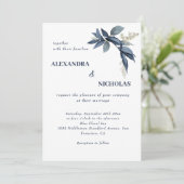 Elegant Navy Blue Bladeren Botanische bruiloft Kaart (Staand voorkant)