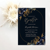 Elegant Navy Blue Bloemen Doop Kaart