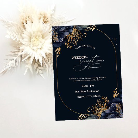 Elegant Navy Blue Bloemen repetitie diner Kaart