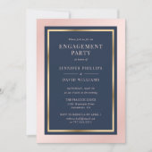 Elegant Navy Blue Blush and Gold Engagement Party Kaart (Voorkant)
