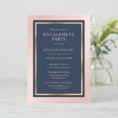 Elegant Navy Blue Blush and Gold Engagement Party Kaart (Staand voorkant)