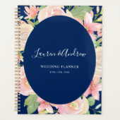 Elegant Navy Blue Blush Bloemen Lijst Bruiloft Planner (Voorkant)
