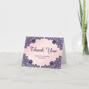 Elegant Navy Blue Blush Chic Floral Wedding Bedankkaart